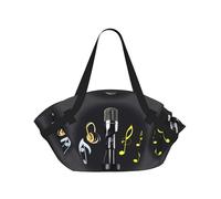 JIUTY Microphone with Music Notes 37'' Convertible Round Picnic Blanket Bag, 2-in-1 Portable Printed Camping Mat with Shoulder Straps