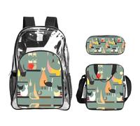 JIUTY Mid-Century Modern Art Cats Printed Backpack Set 3 In 1 Clear Bag Set For School Work Stadium Events And Daily Carry
