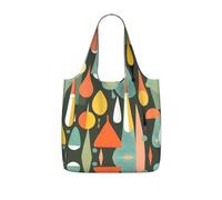 JIUTY Mid Century Modern Retro With Drop Shapes Print Foldaway Reusable Shopping Carrier 25l Polyester Tote Grocery Travel Weekend Bag Gift Pick