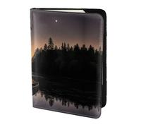 JIUTY Moonlit Canoe Allagash River Printing Passport Holder for Women Men,Cowhide Passport Travel Wallet, Travel Document Cover Accessories