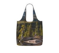 JIUTY Moose Mountain Pine Tree Print Foldaway Reusable Shopping Carrier 25l Polyester Tote Grocery Travel Weekend Bag Gift Pick