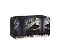 JIUTY Music Note Pianos Printed Stationery Organizer Large Pencil Bag Smooth Zip Polyester Pouch for Teens School Work Trips