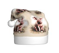 JIUTY Naughty Pig Baby 1 Printing Unisex Santa Hat For Christmas Headwear Thicken Xmas Hats Stage Halloween Community