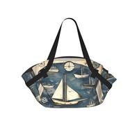 JIUTY Nautical Sailboat Map 37'' Convertible Round Picnic Blanket Bag, 2-in-1 Portable Printed Camping Mat with Shoulder Straps