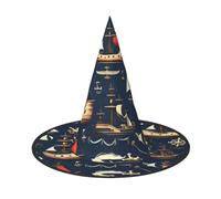 JIUTY Nautical Sailing Pirate Printing 2 Piece Cosplay Witch Cap Halloween Parties Hat, Witch Costume Accessory For Halloween Party