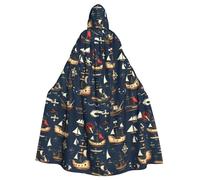 JIUTY Nautical Sailing Pirate Printing Masquerade,Adult Economic Hooded Cloak 57.8 Inches Long, Perfect For Halloween Parties,Dances