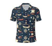 JIUTY Nautical Sailing Pirate Theme Men's Polo Shirts Short Sleeve Golf Shirt for Weekend Getaways, Beach Trips Black