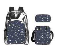 JIUTY Navy Blue Sky And Star Printed Backpack Set 3 In 1 Clear Bag Set For School Work Stadium Events And Daily Carry