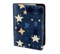 JIUTY Navy Blue Sky and Stars Printing Passport Holder for Women Men,Cowhide Passport Travel Wallet, Travel Document Cover Accessories