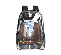 JIUTY New York Print Clear Security Backpack Pvc School Bookbag Travel Front Pocket Side Mesh Modern Utility