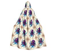 JIUTY Octopus Purple Printing Masquerade,Adult Economic Hooded Cloak 57.8 Inches Long, Perfect For Halloween Parties,Dances
