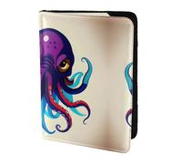 JIUTY Octopus Purple Printing Passport Holder for Women Men,Cowhide Passport Travel Wallet, Travel Document Cover Accessories