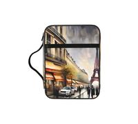 JIUTY Oil Painting Paris Street Scene Eiffel Tower Printed Bible Tote Bag with Sturdy Handle Protective Carrying Case for Church Worship & Pilgrimage