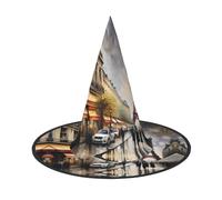 JIUTY Oil Painting Paris Street Scene Eiffel Tower Printing 2 Piece Cosplay Witch Cap Halloween Parties Hat, Witch Costume Accessory For Halloween Party