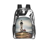 JIUTY Old Lighthouse-Standard-Scale-2_00x Print Clear Security Backpack Pvc School Bookbag Travel Front Pocket Side Mesh Modern Utility