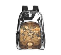 JIUTY Old Stained World Map Print Clear Security Backpack Pvc School Bookbag Travel Front Pocket Side Mesh Modern Utility