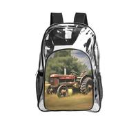 JIUTY Old Tractor Photoes Farm Print Clear Security Backpack Pvc School Bookbag Travel Front Pocket Side Mesh Modern Utility