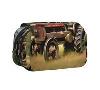 JIUTY Old Tractor Photoes Farm Printing Large Capacity Pen Pencil Case,Kids Stationery Bag with Double Layers for School,Office,College