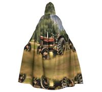 JIUTY Old Tractor Photoes Farm Printing Masquerade,Adult Economic Hooded Cloak 57.8 Inches Long, Perfect For Halloween Parties,Dances