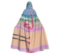 JIUTY One Flamingo On Beach Printing Masquerade,Adult Economic Hooded Cloak 57.8 Inches Long, Perfect For Halloween Parties,Dances