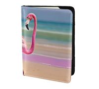 JIUTY One Flamingo On Beach Printing Passport Holder for Women Men,Cowhide Passport Travel Wallet, Travel Document Cover Accessories