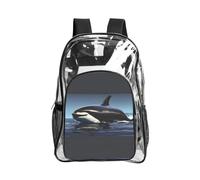 JIUTY Orca Killer Whale Print Print Clear Security Backpack Pvc School Bookbag Travel Front Pocket Side Mesh Modern Utility
