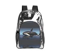 JIUTY Orca Killer Whale Print Print Clear Security Backpack Pvc School Bookbag Travel Front Pocket Side Mesh Modern Utility