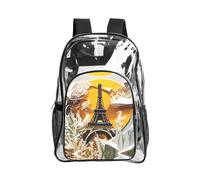 JIUTY Paris Eiffel Tower Print Clear Security Backpack Pvc School Bookbag Travel Front Pocket Side Mesh Modern Utility