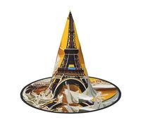 JIUTY Paris Eiffel Tower Printing 2 Piece Cosplay Witch Cap Halloween Parties Hat, Witch Costume Accessory For Halloween Party
