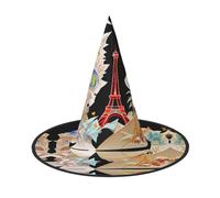 JIUTY Paris Eiffel Tower Printing 2 Piece Cosplay Witch Cap Halloween Parties Hat, Witch Costume Accessory For Halloween Party