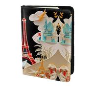 JIUTY Paris Eiffel Tower Printing Passport Holder for Women Men,Cowhide Passport Travel Wallet, Travel Document Cover Accessories