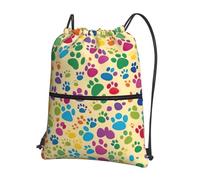 JIUTY Paw Prints Art Print Zipper Closure Backpack, Drawstring Shoulder Bag, Compact Light for Workout and Sessions