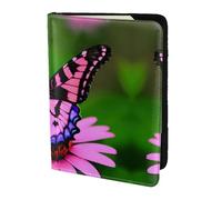 JIUTY Pink Flower Purple Butterfly Printing Passport Holder for Women Men,Cowhide Passport Travel Wallet, Travel Document Cover Accessories