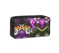 JIUTY Purple Plum Butterfly Printed Stationery Organizer Large Pencil Bag Smooth Zip Polyester Pouch for Teens School Work Trips
