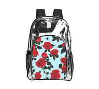 JIUTY Red Rose Print Clear Security Backpack Pvc School Bookbag Travel Front Pocket Side Mesh Modern Utility