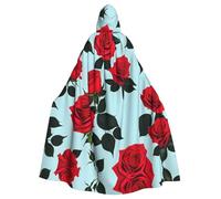 JIUTY Red Rose Printing Masquerade,Adult Economic Hooded Cloak 57.8 Inches Long, Perfect For Halloween Parties,Dances