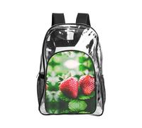 JIUTY Red Strawberry Print Clear Security Backpack Pvc School Bookbag Travel Front Pocket Side Mesh Modern Utility