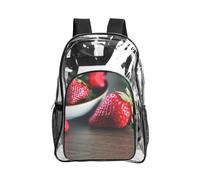 JIUTY Red Strawberry Print Clear Security Backpack Pvc School Bookbag Travel Front Pocket Side Mesh Modern Utility