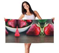 JIUTY Red Strawberry Printing 1 Pcs Peach Skin Velvet Quick Dry Lightweight Print Beach Towel For Beach,Gym,Outdoor,Indoor