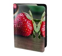 JIUTY Red Strawberry Printing Passport Holder for Women Men,Cowhide Passport Travel Wallet, Travel Document Cover Accessories