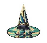 JIUTY Sailboat Ship Landscape Printing 2 Piece Cosplay Witch Cap Halloween Parties Hat, Witch Costume Accessory For Halloween Party