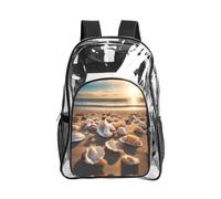 JIUTY Seashell Landscape On The Beach Print Clear Security Backpack Pvc School Bookbag Travel Front Pocket Side Mesh Modern Utility