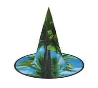 JIUTY Summer Palm Tree Printing 2 Piece Cosplay Witch Cap Halloween Parties Hat, Witch Costume Accessory For Halloween Party