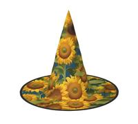 JIUTY Summer Sunflower Printing 2 Piece Cosplay Witch Cap Halloween Parties Hat, Witch Costume Accessory For Halloween Party
