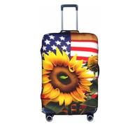 JIUTY Sunflower and American Flag Printing Large Suitcase Cover, Stretchable Suitcase Cover with Double-Sided Print, Keeps Luggage Closed