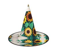 JIUTY Sunflower Bee Printing 2 Piece Cosplay Witch Cap Halloween Parties Hat, Witch Costume Accessory For Halloween Party