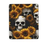 JIUTY Sunflower Halloween Skull Mouse Pad With Stitched Edge Non-Slip Rubber Base Washable Mouse Pads For Computers Laptop