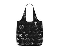 JIUTY Supernatural Symbols Black Print Print Foldaway Reusable Shopping Carrier 25l Polyester Tote Grocery Travel Weekend Bag Gift Pick