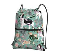 JIUTY Sweet Basset Hound Florals Print Zipper Closure Backpack, Drawstring Shoulder Bag, Compact Light for Workout and Sessions
