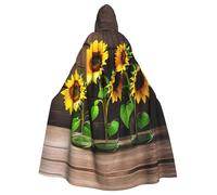 JIUTY Three Sunflowers On Wooden Printing Masquerade,Adult Economic Hooded Cloak 57.8 Inches Long, Perfect For Halloween Parties,Dances